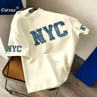 TeeTwoOne เสื้อยืด oversize cotton100% เสื้อแฟชั่น คอกลม แขนสั้น พิมพ์ลาย 'NYC Cowboy' สไตล์ลำลอง ใส่สบาย S-3XL【COD】