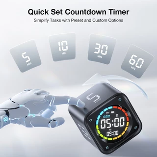 LLANO TK3 Pomodoro Timer Cube | 4-ใน-1: นับถอยหลัง, โพโดโร, สัญญาณเตือน, นาฬิกาจับเวลา | เวลาที่กําหนดเอง | จอแสดงผล นํา