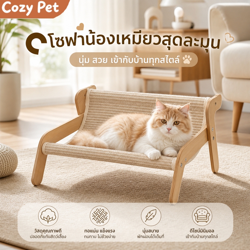 โซฟาแมว ที่นอนแมวทนต่อการขีดข่วน เก้าอี้ลับเล็บแมว โซฟาสัตว์เลี้ยง