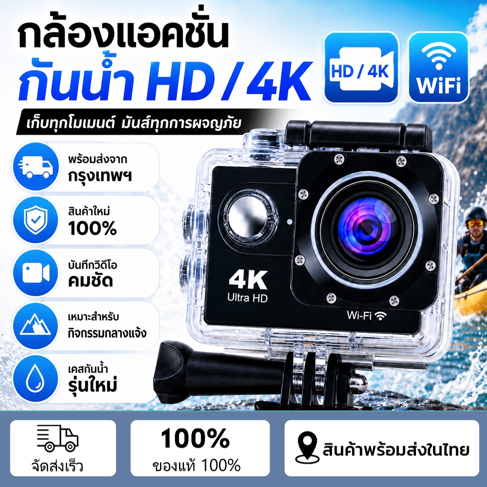 กล้องโกโปร Camera Sport HD Full HD 1080P กล้องโกโปร GoPro กล้องกันน้ำ กล้องติดหมวก กล้องรถแข่ง กล้องถ่ายรูป