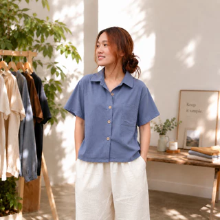 lamoonta เสื้อเชิ้ตผู้หญิง เสื้อคอปก ทรงoversize ผ้านุ่มไม่ต้องรีด ลุคสาวออฟฟิศ มินิมอล ผ้าฝ้ายเชียงใหม่