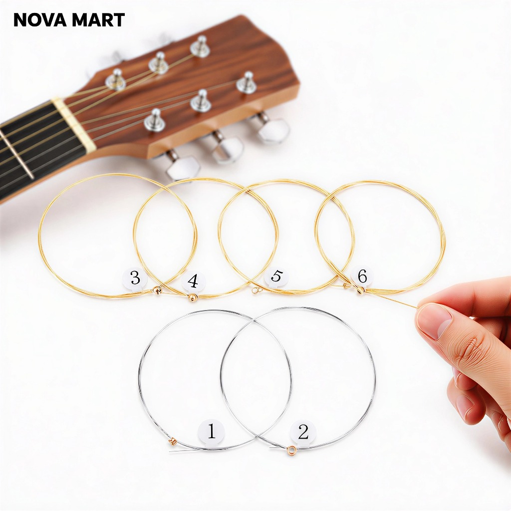NOVA Mart สายกีตาร์เคลือบนิกเกิล6ชิ้นสำหรับฝึกกีตาร์อะคูสติก1ชุด