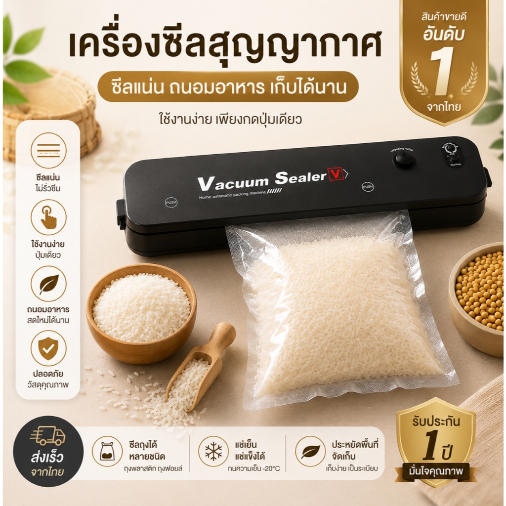 เครื่องซีลสูญญากาศอัจฉริยะ เครื่องซีลถุงอาหารแห้งและเปียก แรงดูดทรงพลัง ล็อคความสดถนอมอาหารนานขึ้น ช้อปเลย
