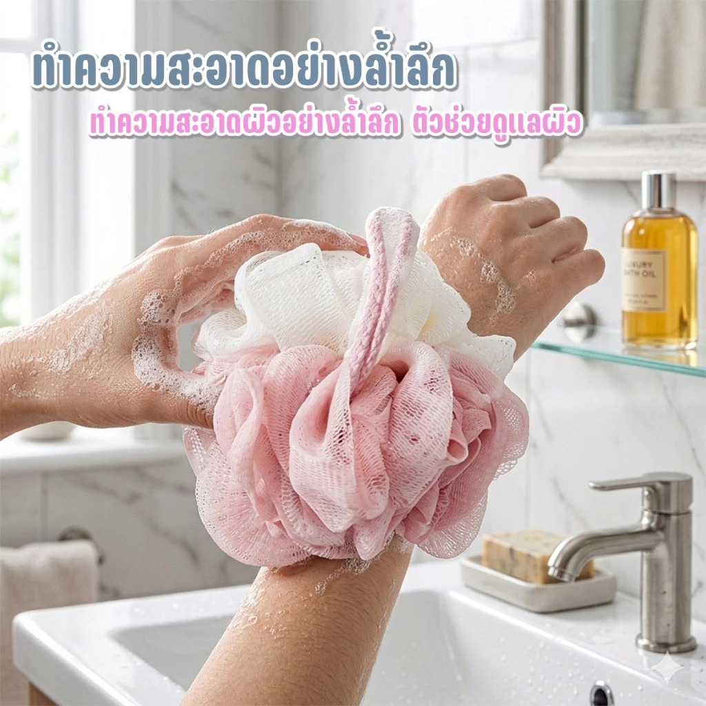 ฟองน้ำอาบน้ำขนาดใหญ่ ลูกบอลตีฟอง ฟองน้ำขัดผิว ใยไนลอน เนื้อนุ่ม ตีฟองดี ทำความสะอาดผิวทั่วร่างกาย