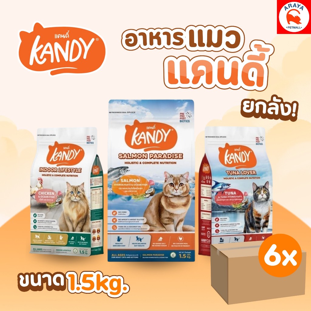 *ยกลัง 1.5kg. x6ถุง* Kandy อาหารแมว Holistic ทุกช่วงวัย สารอาหารครบถ้วน ไม่เติมเกลือ เสริมภูมิคุ้มกัน