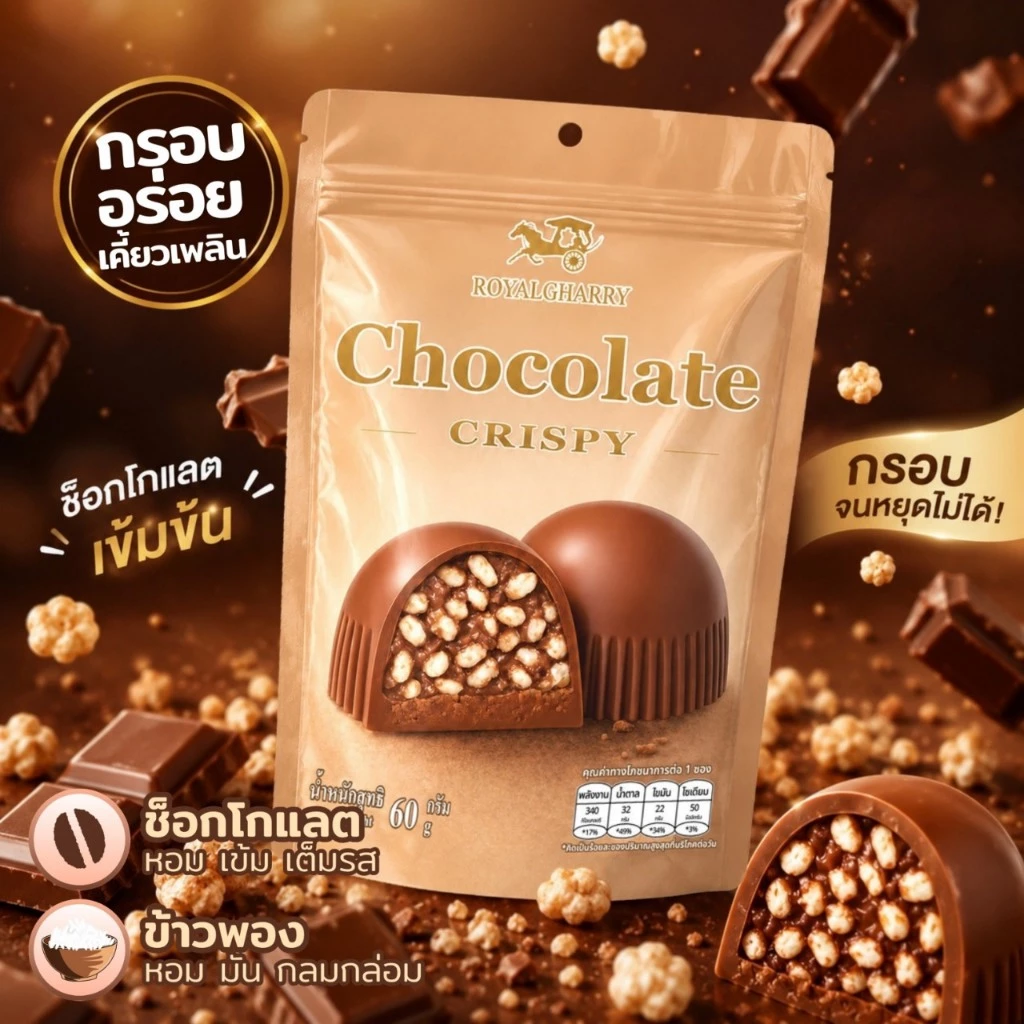 ช็อกโกแลตสอดไส้ข้าวพอง กรุบกรอบอร่อย เคี้ยวเพลิน ขนาด 60 กรัม พร้อมส่ง