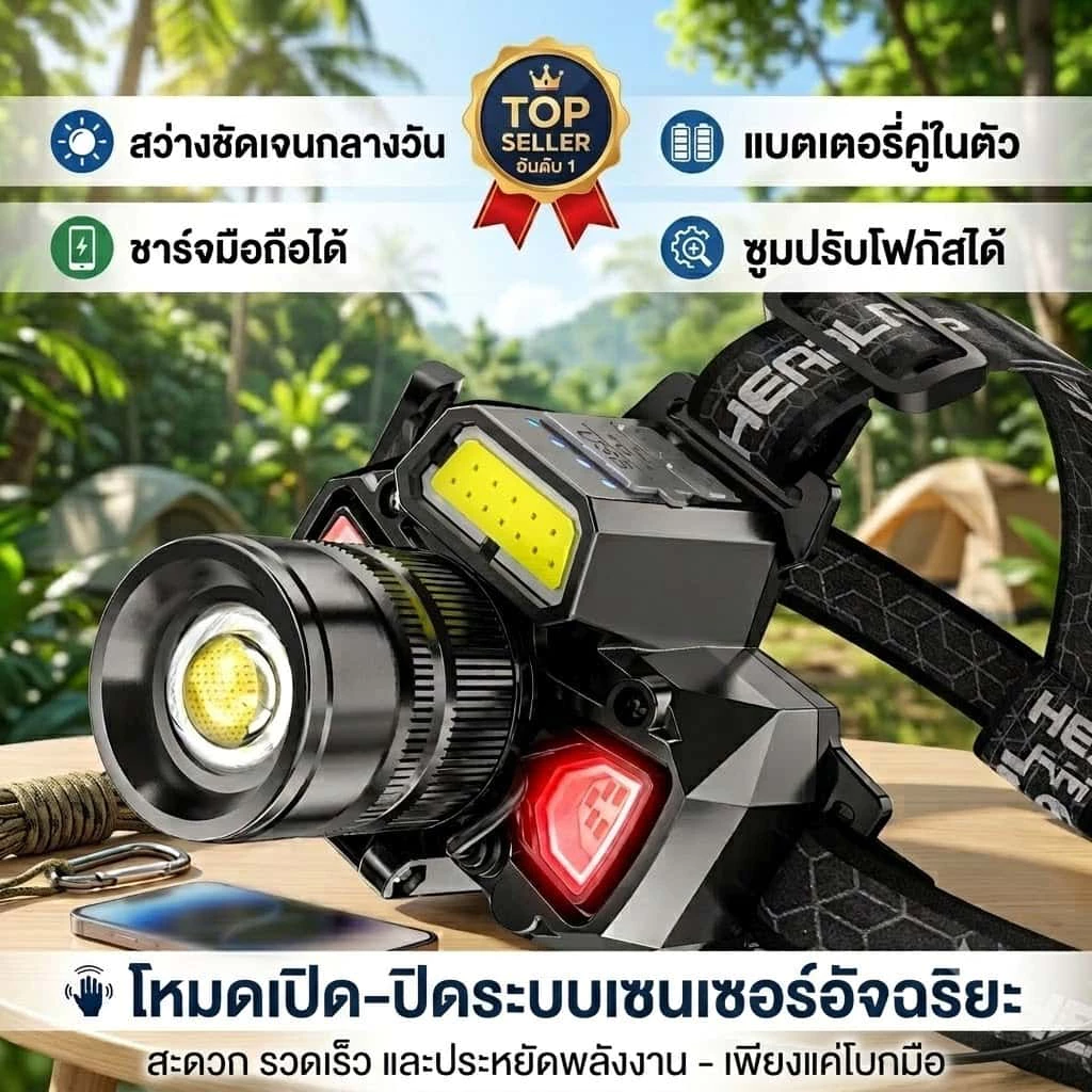 ไฟฉายคาดหัวแท้LEDไฟคาดหัวแรงสูง แสงสีขาว/เหลือง ไฟส่องกบ กันน้ำไฟฉาย ไฟฉายแรงสูง ไฟสายคาดหัว ไฟฉายแบบชาร์จ หม้อแบตคาดหัว