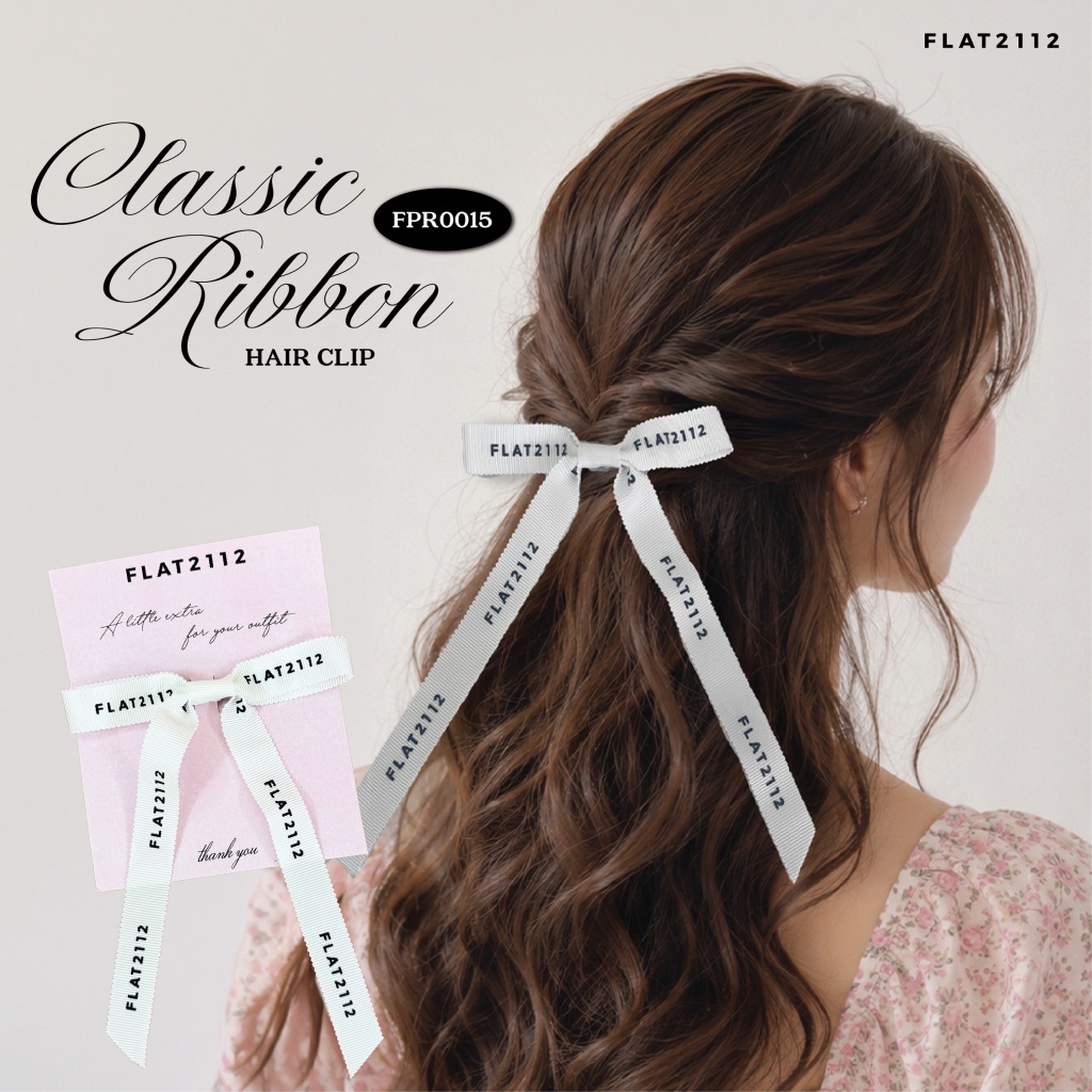 FLAT2112 : CLASSIC RIBBON HAIR CLIP กิ๊บติดผมโบว์ กิ๊บโบว์สีขาว เครื่องประดับผม กิ๊บติดผมออกงาน (FPR0015)