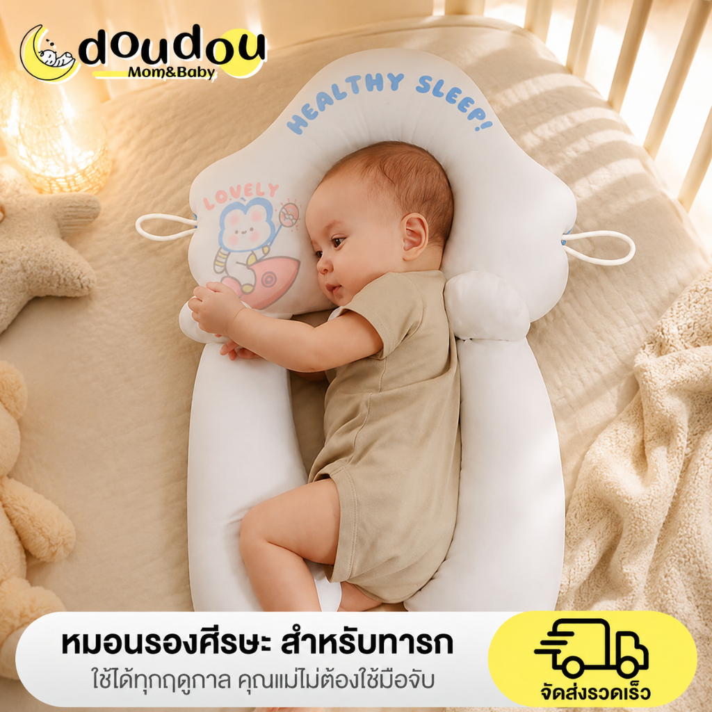 doudou หมอนรองนอนเด็ก กันตกใจ ใช้ได้ในทุกฤดูกาล ขนาด 45*68ซม. เหมาะสำหรับเด็กอายุ 0-2 ปี