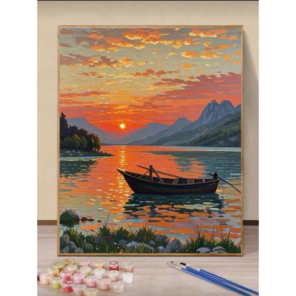 ภาพระบายสีตามตัวเลข ขึงเฟรมไม้พร้อมอุปกรณ์ ขนาด 40×50CM พร้อมกรอบ ของขวัญ DIY สำหรับตกแต่งบ้าน