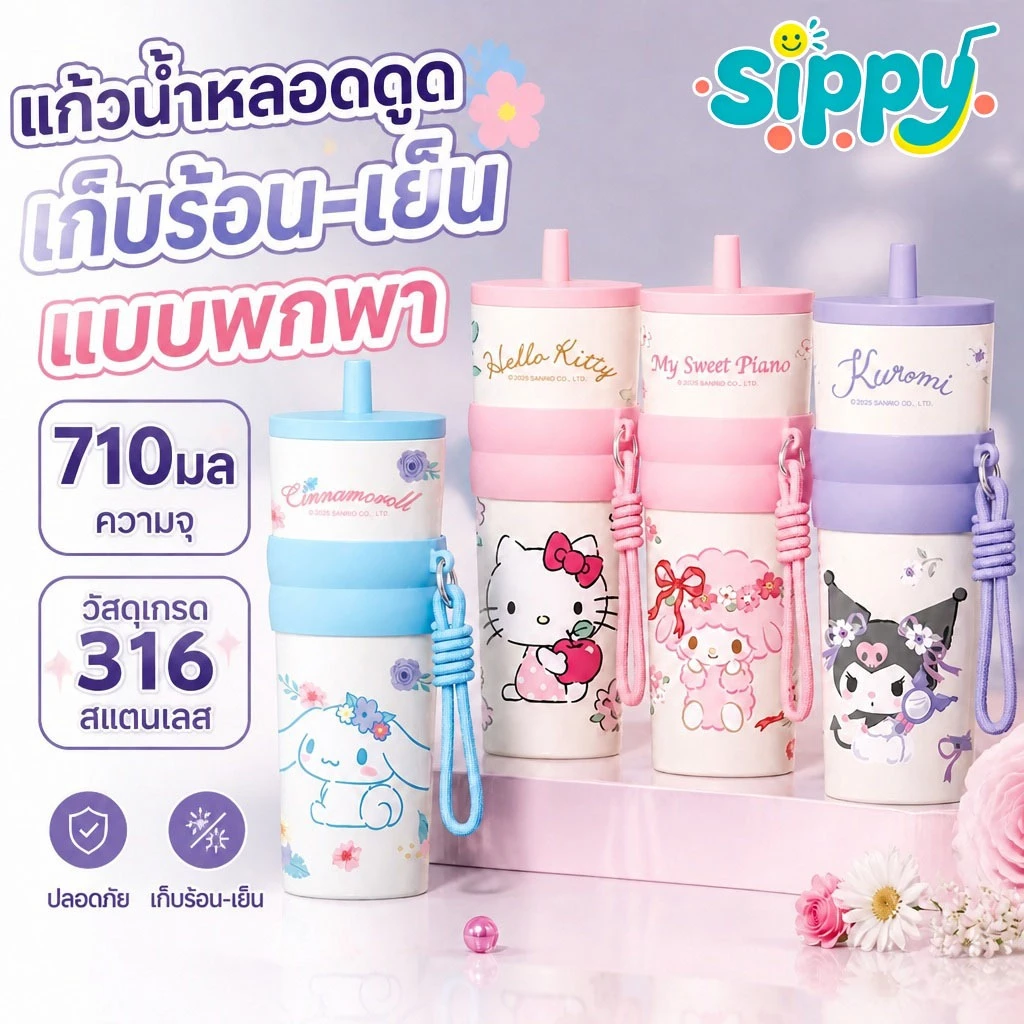 กระติกน้ำเก็บความเย็น สแตนเลส 316 ขนาด 710ML ลายการ์ตูนน่ารัก มีหลอด พกพาสะดวก ใช้ในรถได้ เก็บความเย็นยาวนาน