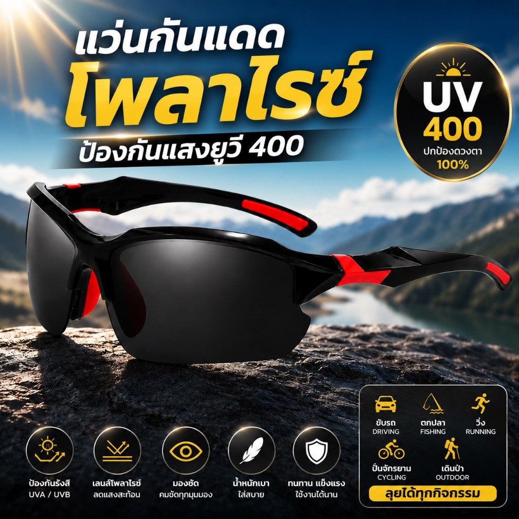 แว่นกันแดดโพลาไรซ์ UV400 สำหรับกิจกรรมกลางแจ้ง ขับรถ ตกปลา ขี่จักรยาน วิ่ง เดินป่า SPL4