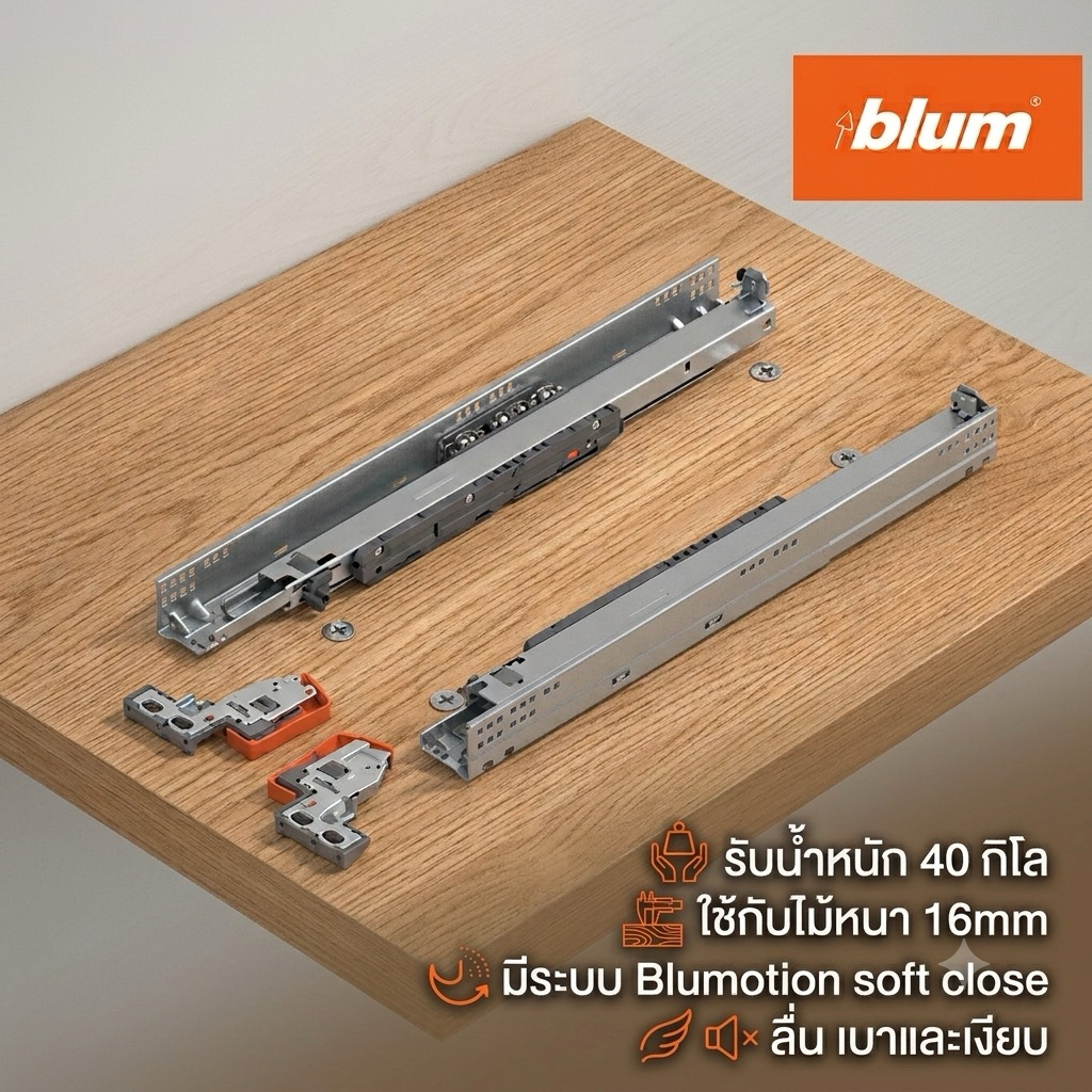 Blum รางลิ้นชัก รับใต้ รุ่น movento ระบบ Soft Close 760H