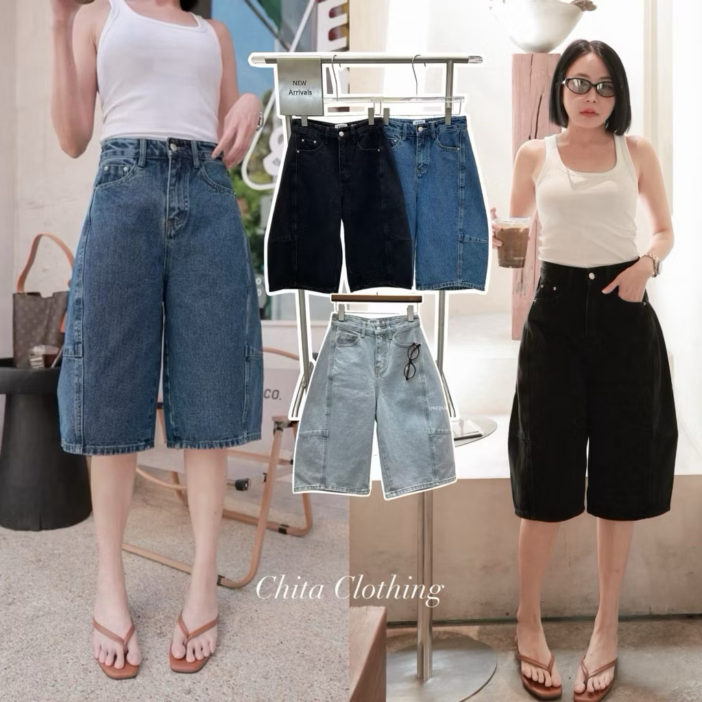 📍พร้อมส่ง S M XL📍11028 🇰🇷FSY🇰🇷Baggy Shorts Jeans กางเกงยีนส์ baggy ขาสั้น 3 ส่วน เนื้อผ้ายีนส์พรีเมี