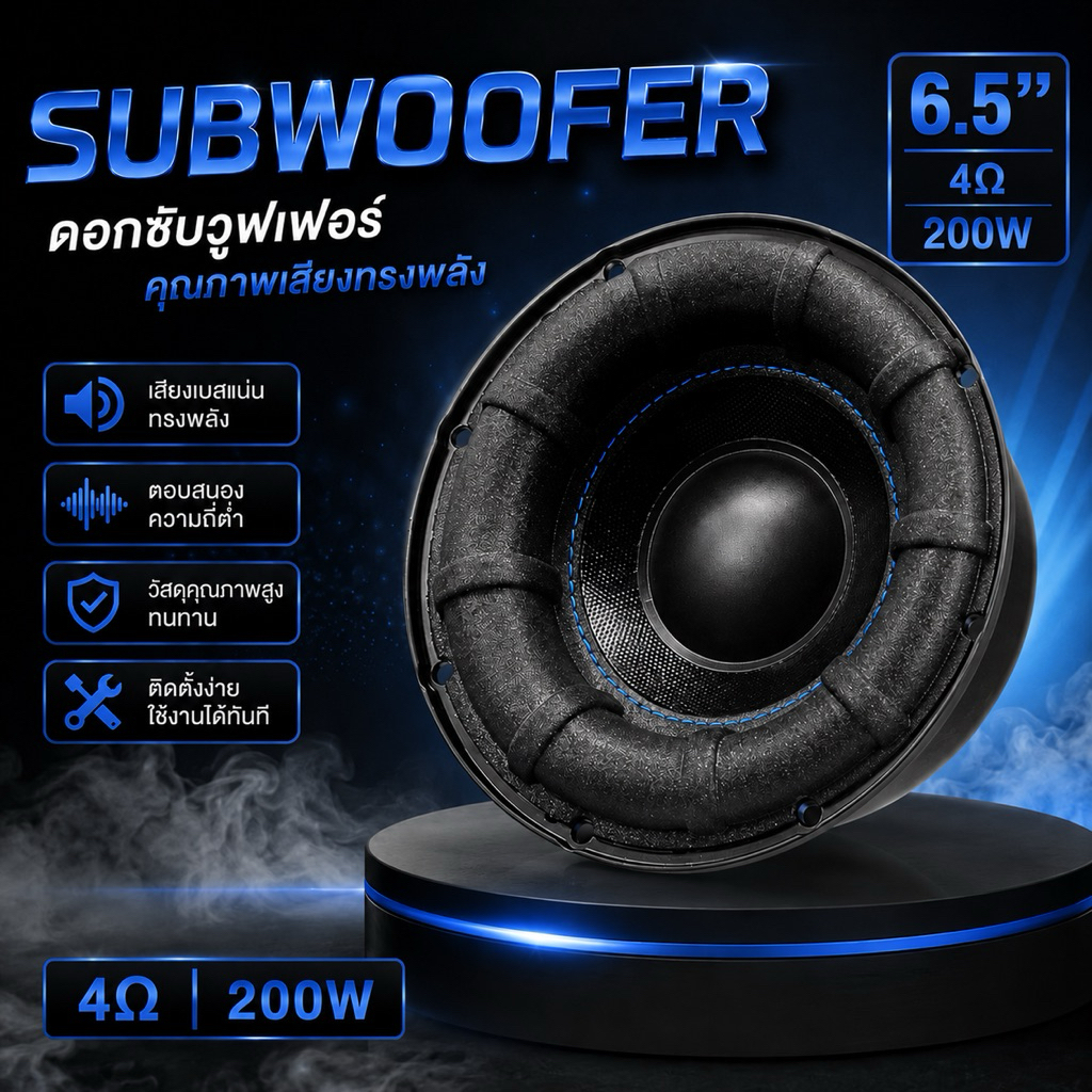 ดอกซับวูฟเฟอร์โครงหล่อ HK 6.5 นิ้ว 4Ω 200W SUBWOOFER ดอกซับ6.5นิ้ว ดอกลำโพง6.5นิ้ว ซับเบส6.5นิ้ว