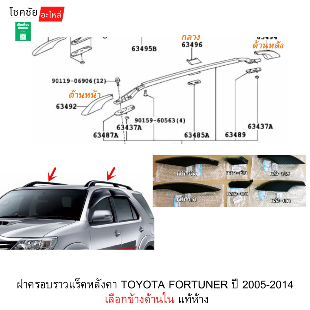 ฝาครอบราวแร็คหลังคา TOYOTA FORTUNER ปี 2005-2014 เลือกข้างด้านใน แท้ห้าง