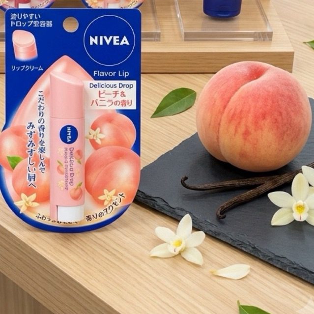 🎌พร้อมส่ง  🇹🇭🔅 Nivea Flavor Lip Delicious Drop Peach 3.5g SPF11