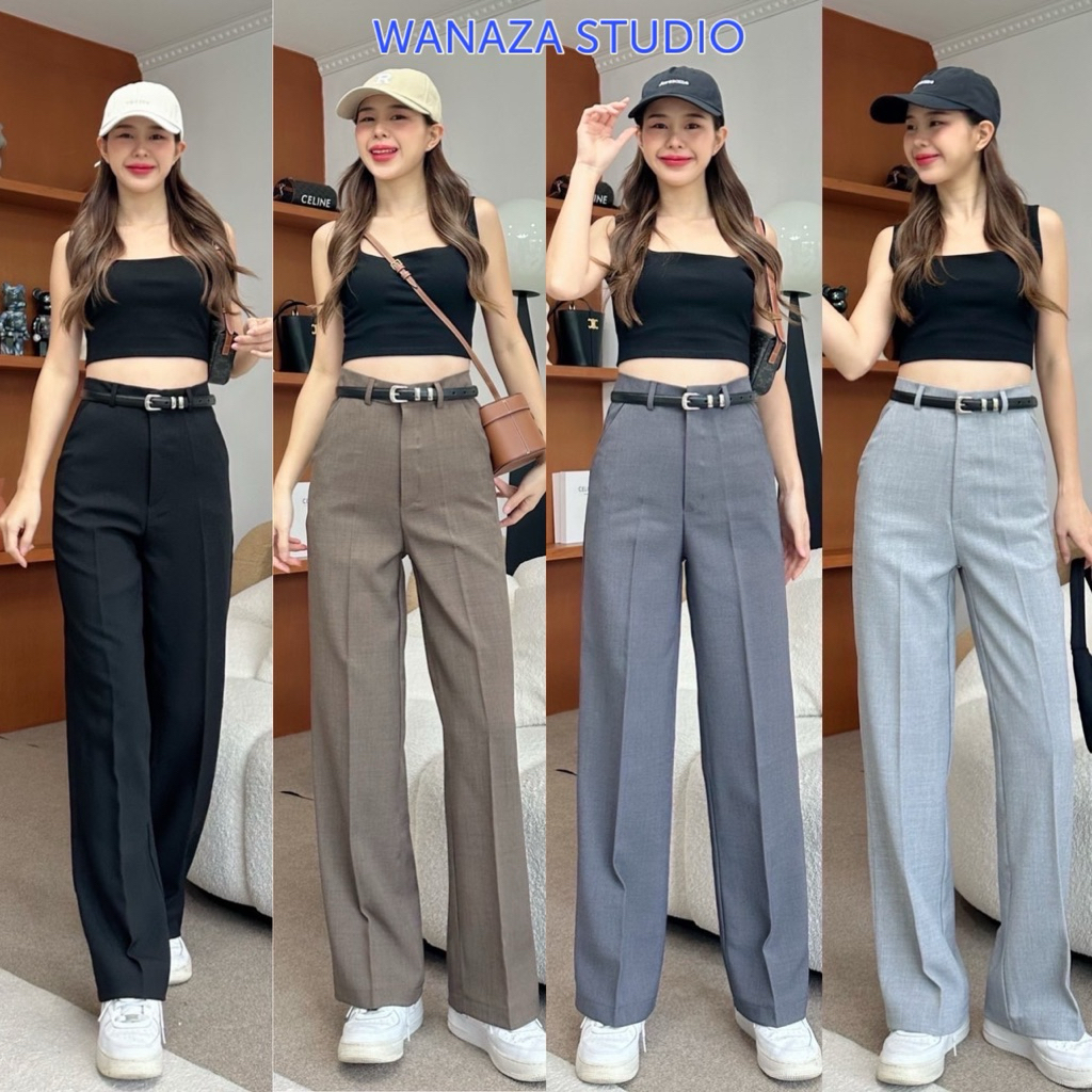 WT01 รุ่น Luxury กางเกงขากระบอก กลาง กางเกงเอวสูง ผู้หญิง เก็บพุง ทรงเป๊ะ กางเกงขายาวผู้หญิง ใส่ทำงาน ใส่เที่ยว ผ้าโควี่