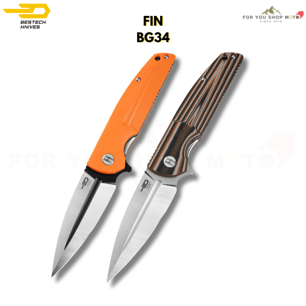 [BESTECH KNIVES] มีดพับรุ่น FIN (BG34) ด้าม G10 ใบมีด 14C28N ทรง Dagger ขนาด 3.67 นิ้วBG34B-2 BG34C-