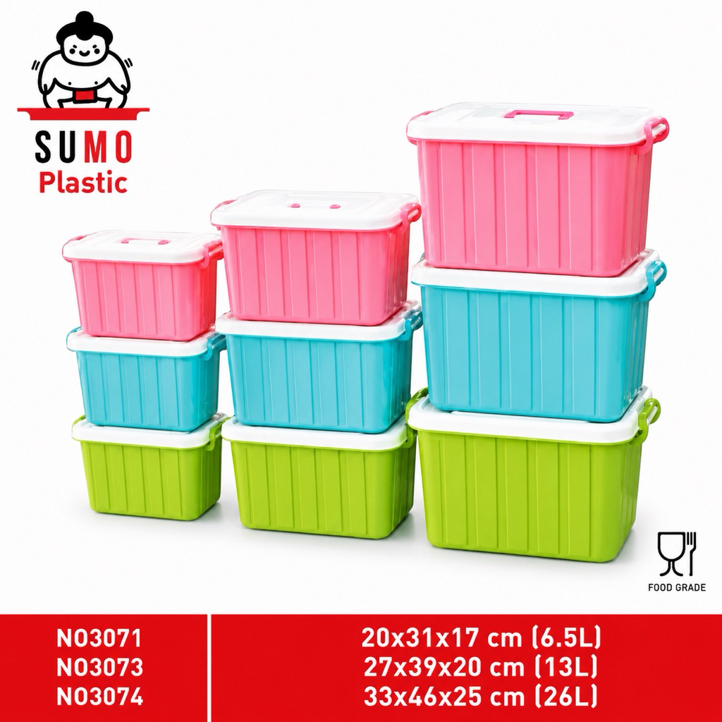 SUMO กล่องพลาสติก กล่องอเนกประสงค์ สีสด สวยสุด ขนาด 6.5 L, 13 L, 26L