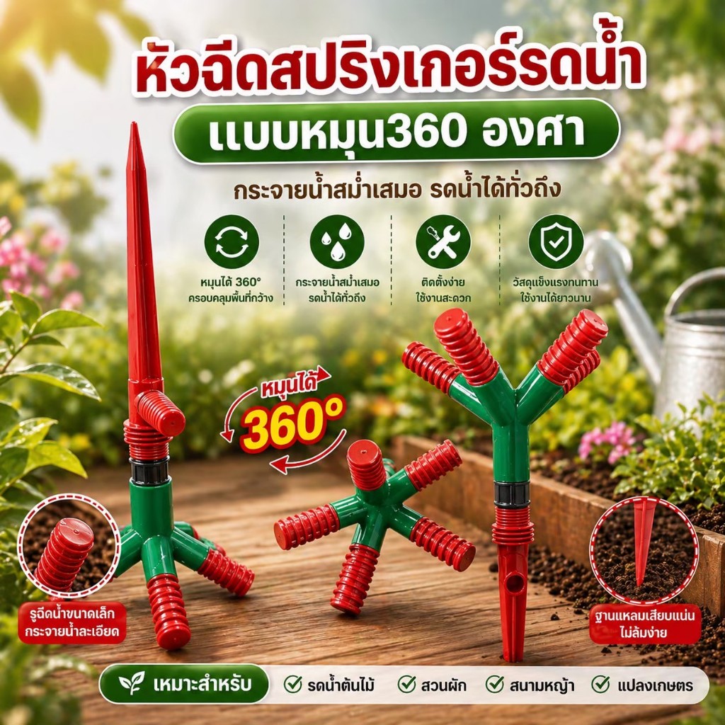 พร้อมส่ง！🚿💦 หัวฉีดสปริงเกอร์รดน้ำอัตโนมัติ แบบหมุน 360 องศา รดน้ำทั่วถึง!