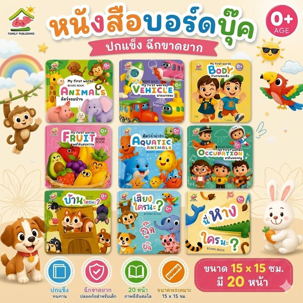 หนังสือบอร์ดบุ๊ค boardbook คำศัพท์ ปกหนา ฉีกขาดยาก