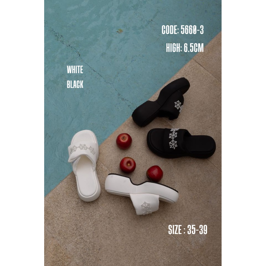 5660-3 รองเท้าเสริมส้นแบบสวม แต่งไข่มุก