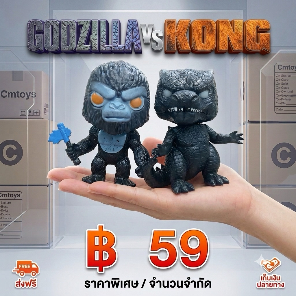 โมเดลก็อตซิลล่า Vs คิงคอง หัวป๊อบ ยกเซ็ท 5 ตัว Godzilla Kingkong ขนาด 10 ซม.