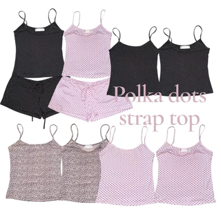 เสื้อสายเดี่ยวลายจุด,งานเซทคู่กางเกง ผ้า Cotton Spandex เนื้อนิ่มยืดใส่สบาย มีขายแยก