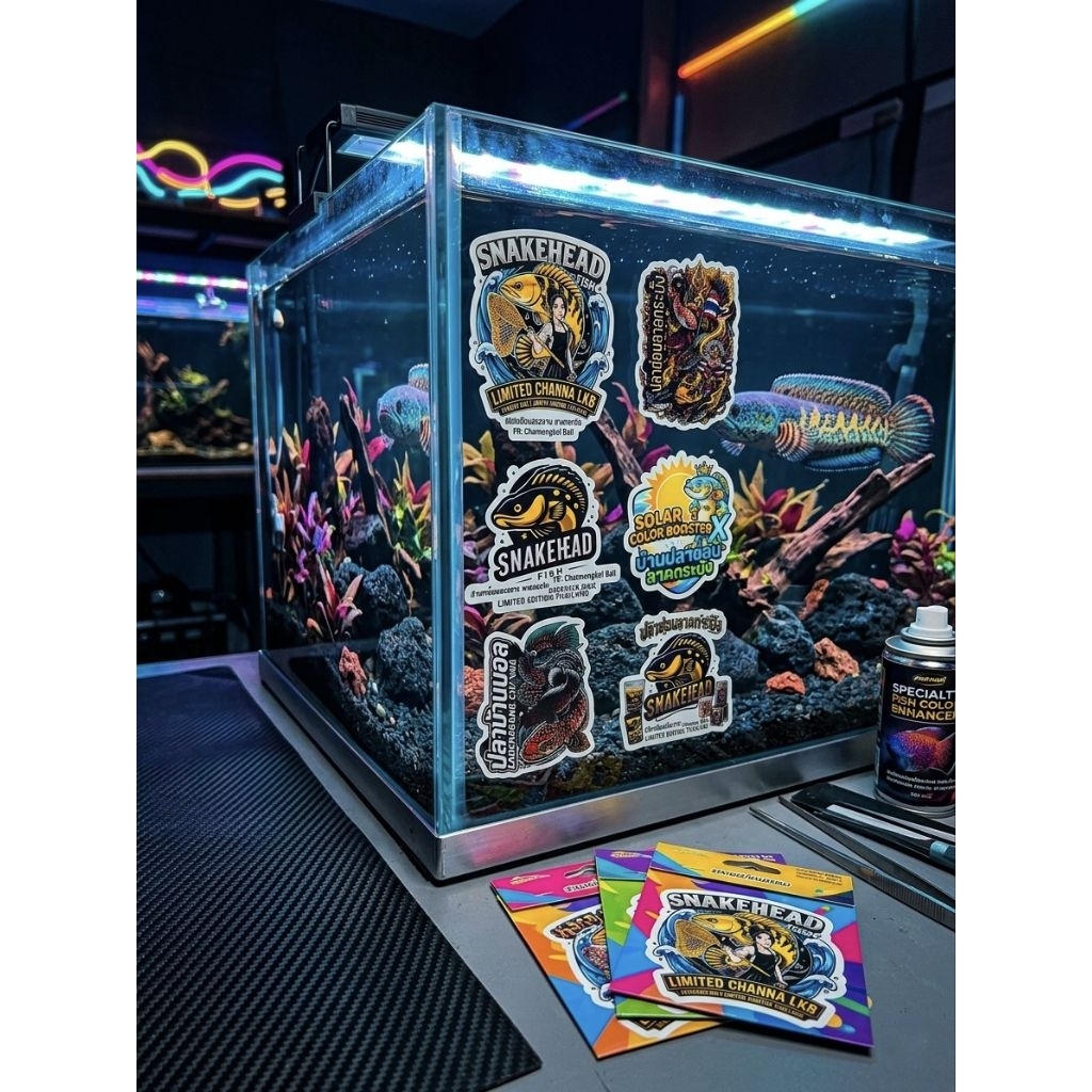 สติกเกอร์ติดตู้ปลา Channa LKB ลายปลาช่อนสวยงาม เกรดพรีเมี่ยม กันน้ำ กันแดด (Snakehead Fish Decals)ะ