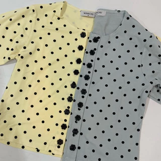 Polka Long - เสื้อแขนยาวโพกาดอท แต่งกระดุมดอกไม้ย กระดุมแกะใช้งานได้จริง ผ้านุ่มใส่สบาย (ลายจุดแขนยาว)