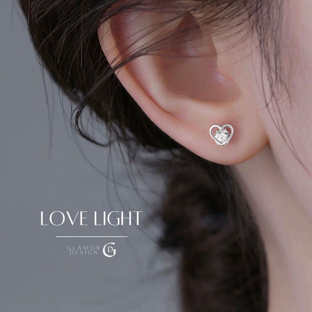 GLAMOR✨ต่างหูเงินแท้ Love Light ต่างหูรูปหัวใจ เงินแท้925 ต่างหูผู้หญิง เรียบหรู ประณีต คลาสสิก