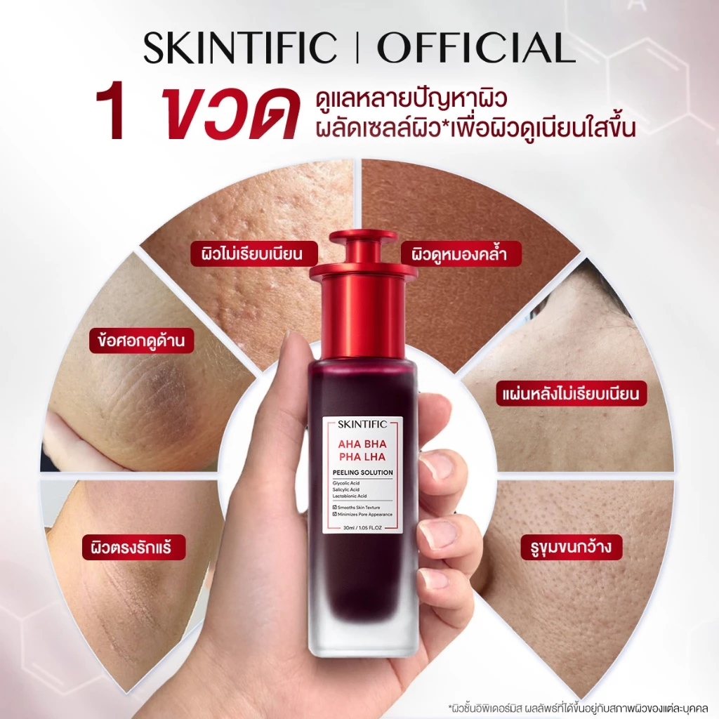 [new]SKINTIFIC AHA BHA PHA LHA PEELING SOLUTION ผลัดผิวเสีย เผยผิวดูเนียนนุ่ม รูขุมขนดูกระชับ อัพผิวดูกระจ่างใส thumbnail 3