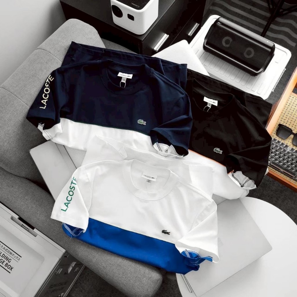 เสื้อยืด LACOSTE คอกลมแขนสั้นดีเทลแต่งสี 3 แถบป้ายครบ