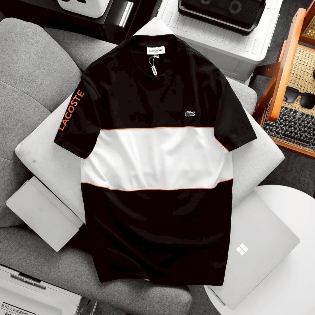 เสื้อยืด LACOSTE คอกลมแขนสั้นดีเทลแต่งสี 3 แถบป้ายครบ รูปที่ 4