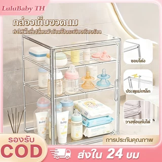 🍼กล่องเก็บขวดนมเด็ก👶กล่องเก็บของใช้เด็ก ความจุขนาดใหญ่ 4 ชั้น เปิดปิดด้วยแม่เหล็ก กล่องเก็บของกันฝุ่นพร้อมฝาปิด
