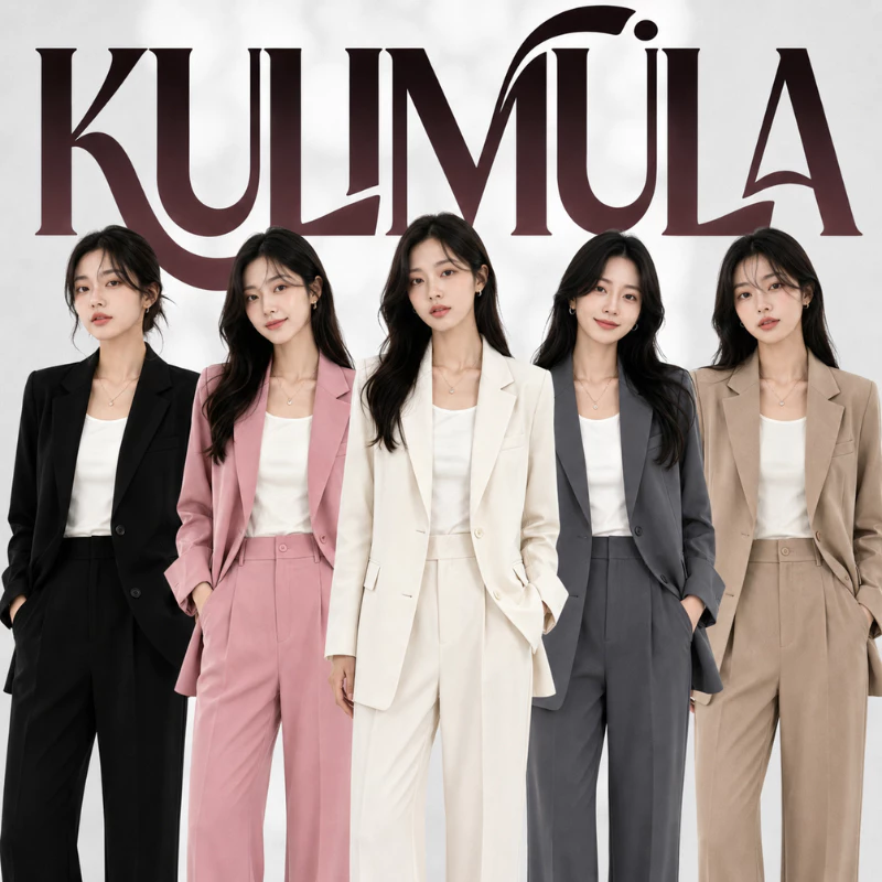 KULIMULA เสื้อสูทสองชิ้น ทรงหลวมสุภาพ เสื้อเบลเซอร์แขนยาวคู่กางเกงขากว้าง ใส่ไปทำงานพบปะลูกค้าดูหรูหรา YD66