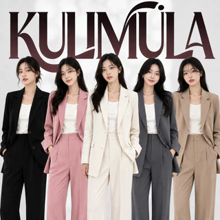 KULIMULA เสื้อสูทสองชิ้น ทรงหลวมสุภาพ เสื้อเบลเซอร์แขนยาวคู่กางเกงขากว้าง ใส่ไปทำงานพบปะลูกค้าดูหรูหรา YD66