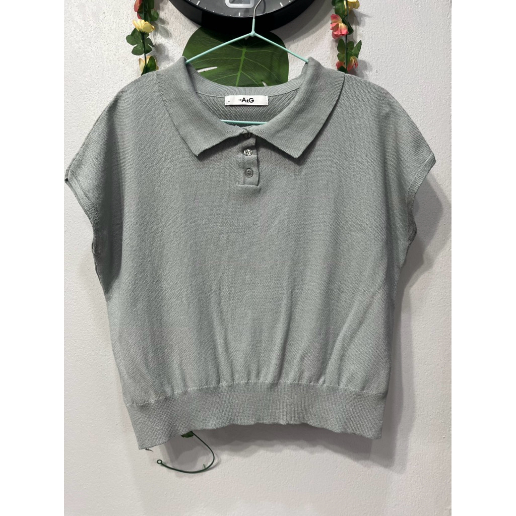 095 เสื้อผ้ามือสองโล๊ะขายถูก!!! the atg เสื้อคอปกสีเขียว L *ตำหนิสีตกจางๆ รูปสุดท้าย