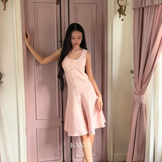 KANYA - ALINA DRESS[1003] เดรสไหมพรม ดีเทลกระดุม (8D) / (21G)(ดำ,Plus size)