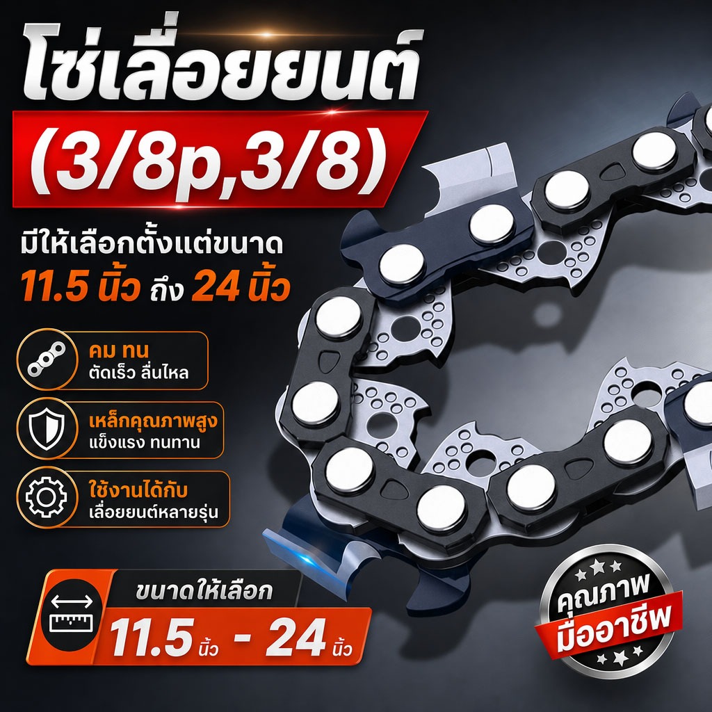 โซ่ซอยไม้ ขนาด 11.5นิ้ว-24นิ้ว(3/8p-3/8) แท้ เลื่อยโซ่ยนต์ รับประกันความคม สำหรับงานตัดไม้ทุกประเภท รับประกันคุณภาพ