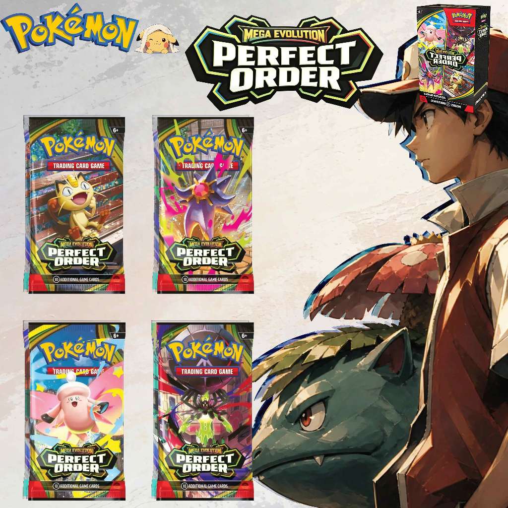 โปเกมอน การ์ดสะสมของแท้ Mega Evolution Perfect Order ซองสุ่มการ์ด Pokémon ลุ้นการ์ดหายาก สำหรับนักสะสมตัวจริง