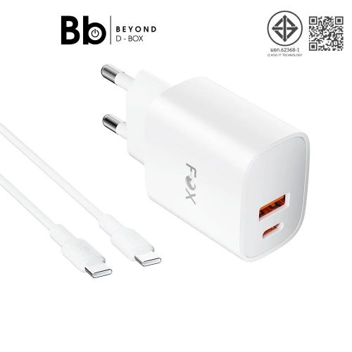 อะแดปเตอร์ FOX Wall USB Charger 1 USB-A (QC3.0A) / 1 USB-C PD 20 วัตต์ พร้อมสายชาร์จ USB-C to USB-C by BB Beyond D-Box