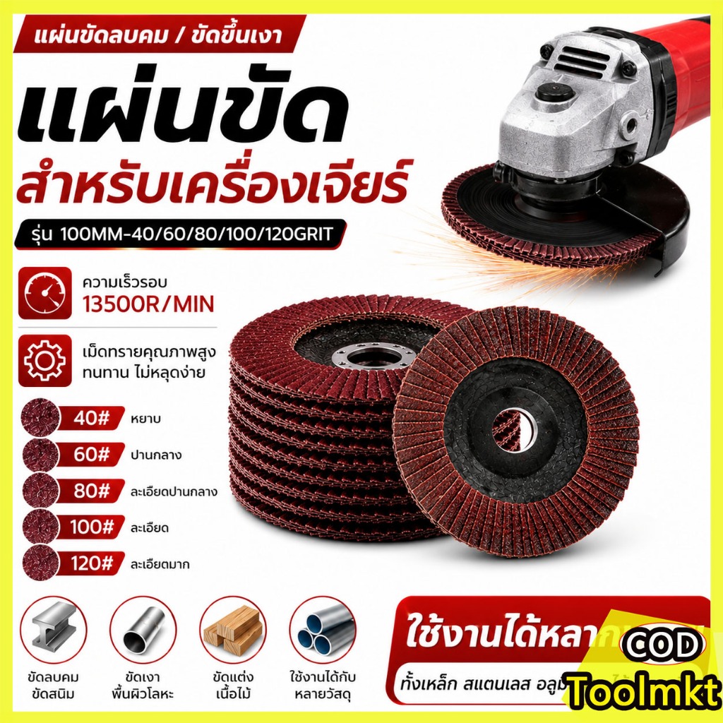 ใบขัดกระดาษทรายซ้อน 4 นิ้ว (แพ็ค 10 ใบ) หลังแข็งพิเศษ สำหรับเครื่องเจียรไฟฟ้า ขัดไม้ ขัดเหล็ก ลบคม เบอร์ 40-120