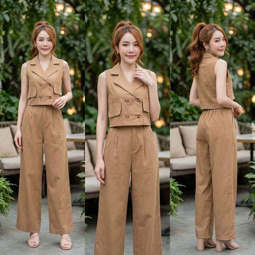 hbstation.shop เสื้อผ้าผู้หญิง  เสื้อครอป  แขนกุด มาพร้อม ขายาว ใส่เที่ยว ใส่ไปทะเล สวย  พร้อมส่ง