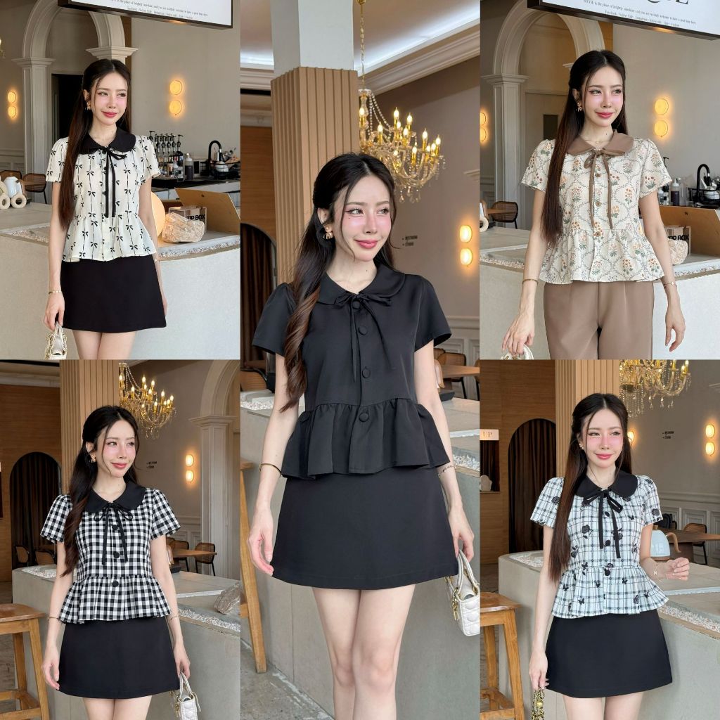 [S-2XL] เสื้อคอบัวทูโทนชายระบายลายน่ารัก