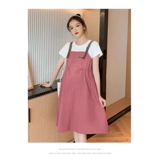 ✿♥ชุดคลุมท้อง (DR-541) - เอี๊ยมหลอก สายหนัง มีกระเป๋าข้าง ช่วงท้องปรับขนาดได้