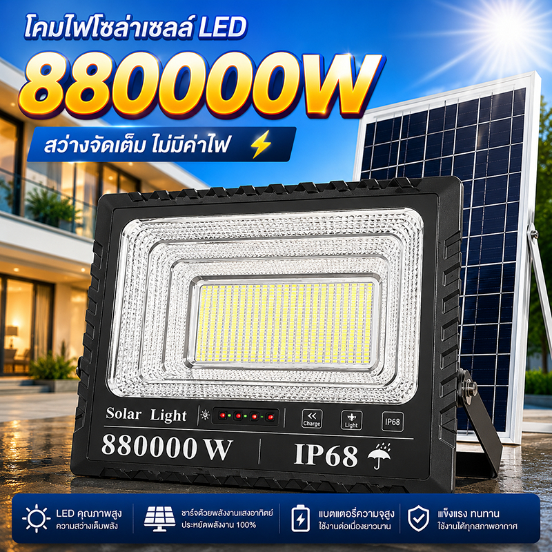 EEKOO【รับประกัน30ปี】ไฟโซล่าเซลล์ 880000W ซื้อ 1 แถม 1 โซล่าเซลล์ ไฟสปอร์ตไลท์ LED IP68 กันน้ำ สว่างอัตโนมัติเมื่อฟ้ามืด