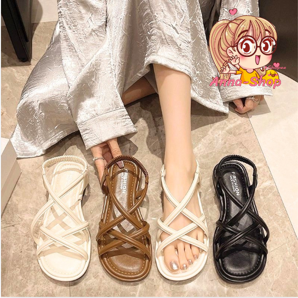 Anna shop รองเท้ายางรัดส้น สายไขว้ แฟชั่นเกาหลี งานมาใหม่ รองเท้าแตะแฟชั่น T424