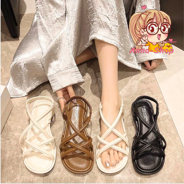 Anna shop รองเท้ายางรัดส้น สายไขว้ แฟชั่นเกาหลี งานมาใหม่ รองเท้าแตะแฟชั่น T424